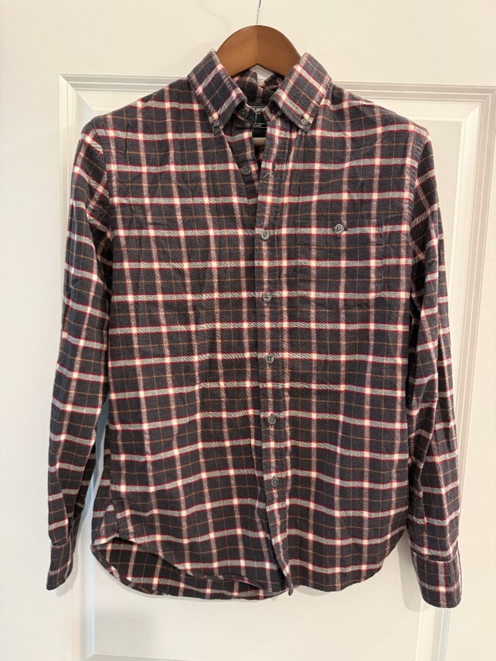Todd Snyder One Pocket Flannel Shirt Red Black Plaid Buttoned Collar Small